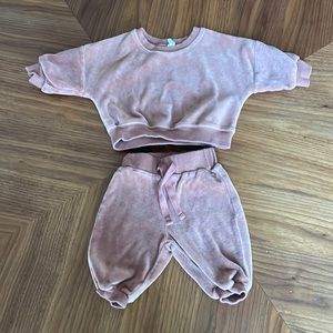 Quincy Mae Dusty Rose Velour Suit 0-3 Months